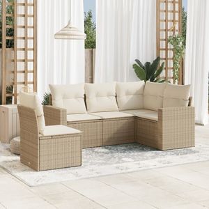 5-tlg. Garten-Sofagarnitur mit Kissen Beige Poly Rattan Vidaxl