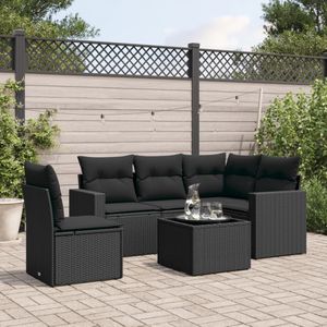 vidaXL - 6-delige - Loungeset - met - kussens - poly - rattan - zwart