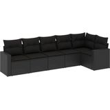 vidaXL 6-delige Loungeset met kussens poly rattan zwart