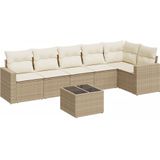 vidaXL - 7-delige - Loungeset - met - kussens - poly - rattan - beige