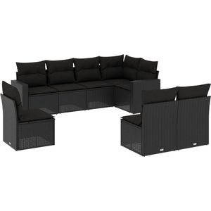 vidaXL 8-delige Loungeset met kussens poly rattan zwart