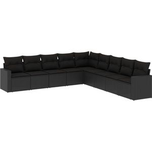 Vidaxl - 9-tlg. Garten-Sofagarnitur mit Kissen Schwarz Poly Rattan