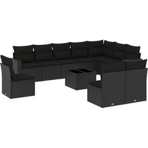 vidaXL 11-delige Loungeset met kussens poly rattan zwart