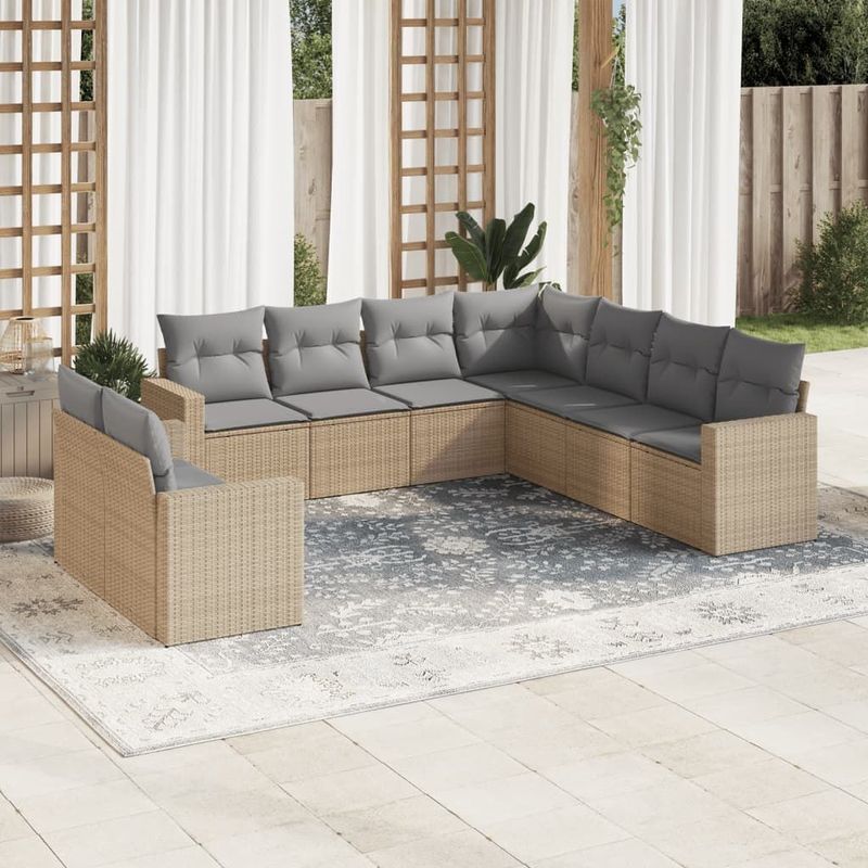 Vidaxl - 9-tlg. Garten-Sofagarnitur mit Kissen Beige Poly Rattan