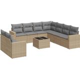 vidaXL - 10-delige - Loungeset - met - kussens - poly - rattan - beige