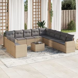 Vidaxl - 12-tlg. Garten-Sofagarnitur mit Kissen Beige Poly Rattan