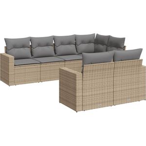 vidaXL 7-tlg. Garten-Sofagarnitur mit Kissen Beige Poly Rattan