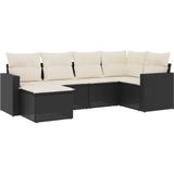 vidaXL 6-delige Loungeset met kussens poly rattan zwart