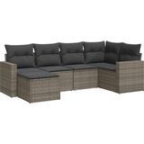 vidaXL 6-delige Loungeset met kussens poly rattan grijs