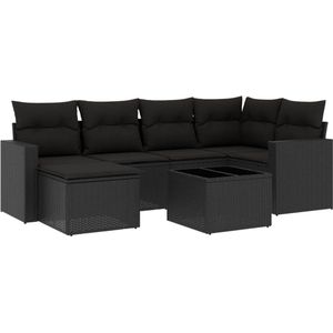 vidaXL - 7-delige - Loungeset - met - kussens - poly - rattan - zwart