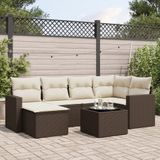 vidaXL - 7-delige - Loungeset - met - kussens - poly - rattan - bruin
