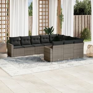 Vidaxl - 10-tlg. Garten-Sofagarnitur mit Kissen Grau Poly Rattan