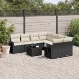 vidaXL - 9-delige - Loungeset - met - kussens - poly - rattan - zwart