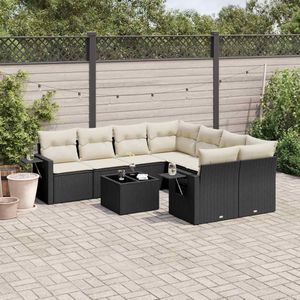 vidaXL - 9-delige - Loungeset - met - kussens - poly - rattan - zwart