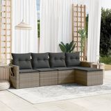 vidaXL - 5-delige - Loungeset - met - kussens - poly - rattan - grijs
