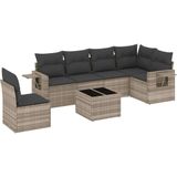 vidaXL - 7-delige - Loungeset - met - kussens - poly - rattan - lichtgrijs