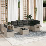 vidaXL - 7-delige - Loungeset - met - kussens - poly - rattan - lichtgrijs