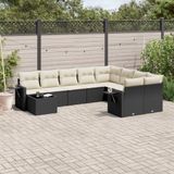 vidaXL - 10-delige - Loungeset - met - kussens - poly - rattan - zwart
