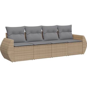 vidaXL 4-delige Loungeset met kussens poly rattan beige