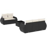 vidaXL - 6-delige - Loungeset - met - kussens - poly - rattan - zwart