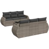 vidaXL 7-delige Loungeset met kussens poly rattan grijs