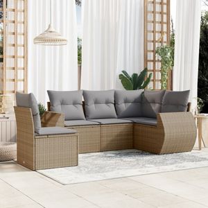 vidaXL - 6-delige - Loungeset - met - kussens - poly - rattan - beige