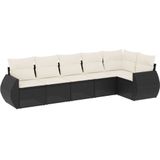 vidaXL 6-delige Loungeset met kussens poly rattan zwart