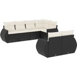 vidaXL 7-delige Loungeset met kussens poly rattan zwart
