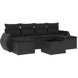 vidaXL 7-delige Loungeset met kussens poly rattan zwart