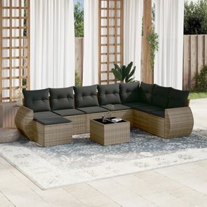 vidaXL - 9-delige - Loungeset - met - kussens - poly - rattan - grijs