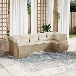 vidaXL - 7-delige - Loungeset - met - kussens - poly - rattan - beige