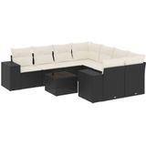 vidaXL 9-delige Loungeset met kussens poly rattan zwart