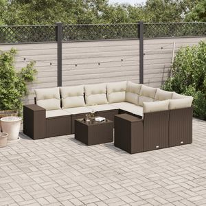vidaXL - 9-delige - Loungeset - met - kussens - poly - rattan - bruin