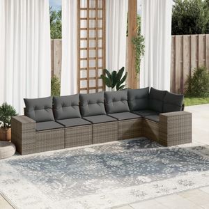 vidaXL - 6-delige - Loungeset - met - kussens - poly - rattan - grijs