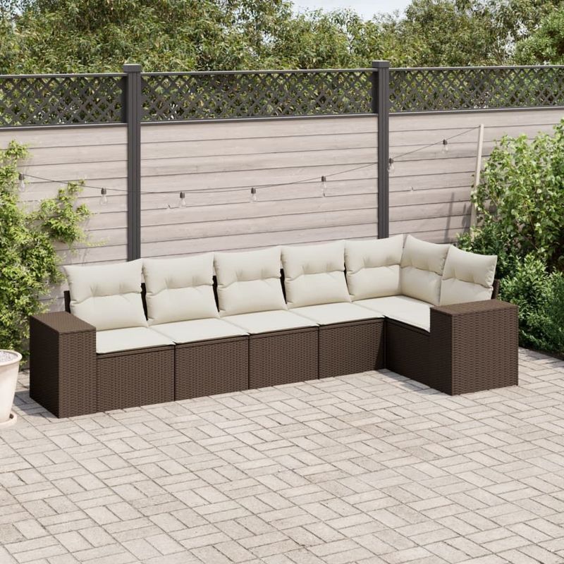 vidaXL - 6-delige - Loungeset - met - kussens - poly - rattan - bruin