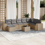 Vidaxl - 9-tlg. Garten-Sofagarnitur mit Kissen Beige Poly Rattan