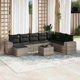 vidaXL 9-delige Loungeset met kussens poly rattan lichtgrijs