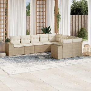 Vidaxl - 9-tlg. Garten-Sofagarnitur mit Kissen Beige Poly Rattan