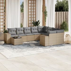 Vidaxl - 10-tlg. Garten-Sofagarnitur mit Kissen Beige Poly Rattan