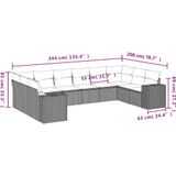 vidaXL 10-delige Loungeset met kussens poly rattan zwart