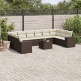 vidaXL - 11-delige - Loungeset - met - kussens - poly - rattan - bruin