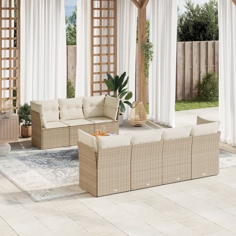 vidaXL - 8-delige - Loungeset - met - kussens - poly - rattan - beige