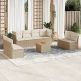 vidaXL - 9-delige - Loungeset - met - kussens - poly - rattan - beige