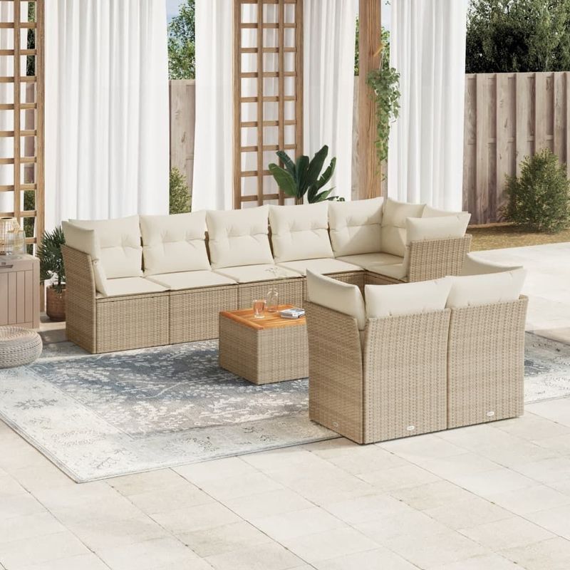 Vidaxl - 9-tlg. Garten-Sofagarnitur mit Kissen Beige Poly Rattan