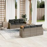 vidaXL - 7-delige - Loungeset - met - kussens - poly - rattan - grijs