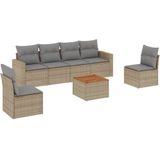 vidaXL - 7-delige - Loungeset - met - kussens - poly - rattan - gemengd - beige