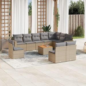 vidaXL - 11-delige - Loungeset - met - kussens - poly - rattan - gemengd - beige