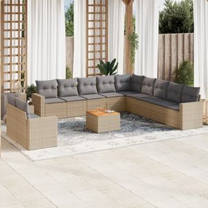 vidaXL - 12-delige - Loungeset - met - kussens - poly - rattan - gemengd - beige