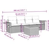 vidaXL - 5-delige - Loungeset - met - kussens - poly - rattan - gemengd - beige