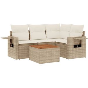vidaXL Loungeset - Beige - Poly Rattan - 5-delige Set met Kussens